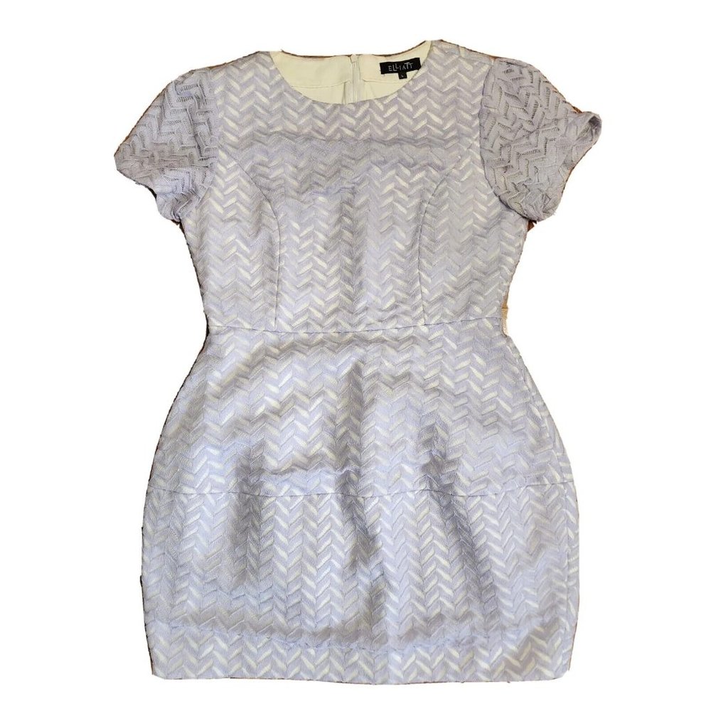 ELLIATT Purple White Lace Lined Zip Back Short Sleeve Dress‎ Womens Size L Large